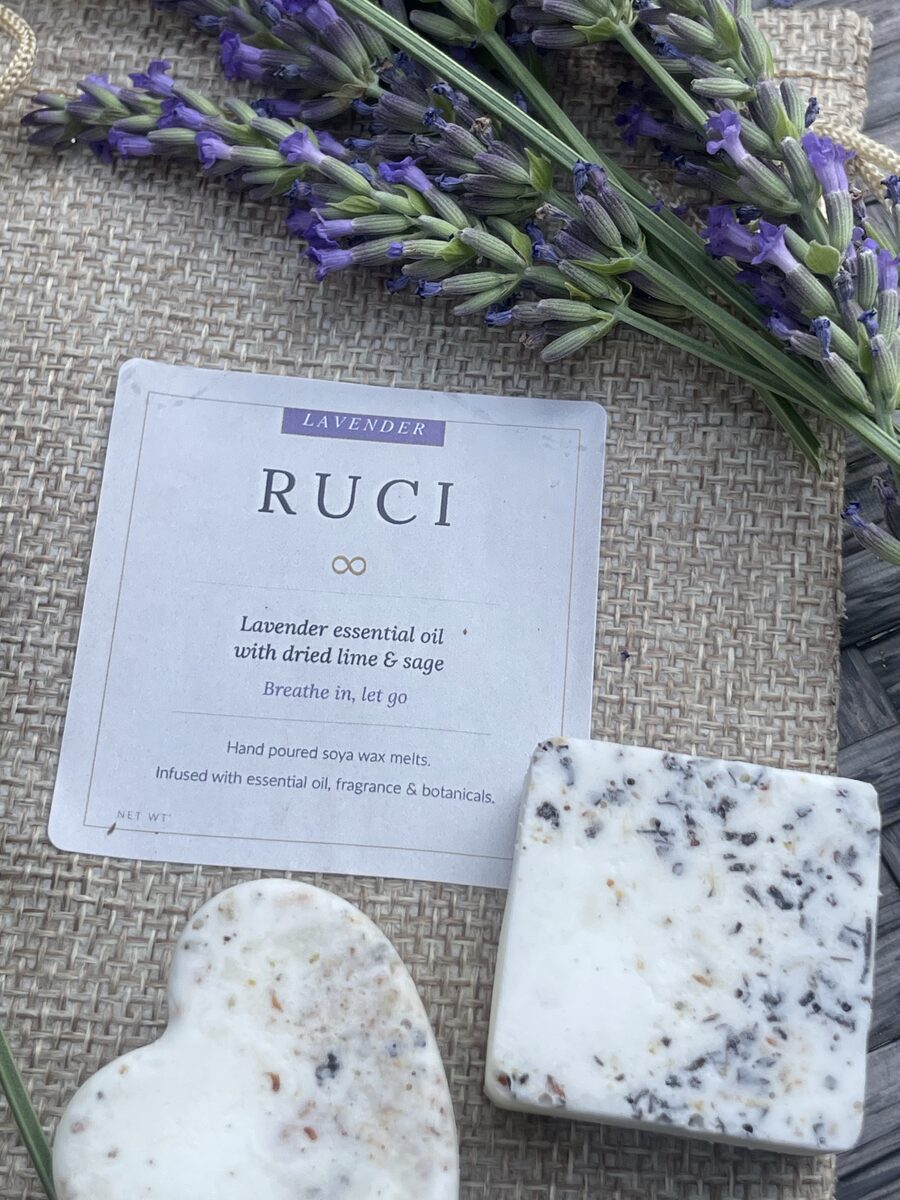 Lavender wax melts with lavender flowers